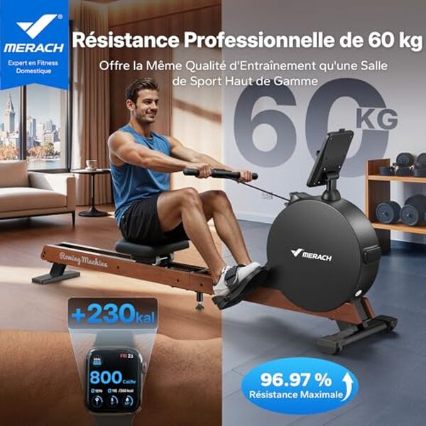 Découvrez notre test complet du rameur Merach : design élégant en bois, performance exceptionnelle et ergonomie pour votre entraînement à domicile.