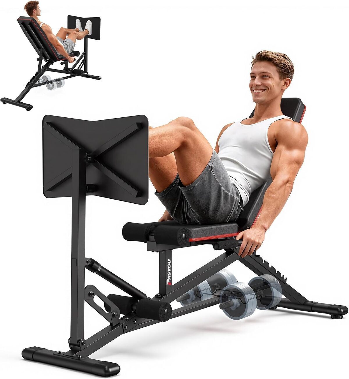 Test : banc PASYOU 550 kg avec presse à cuisse et dossier réglable