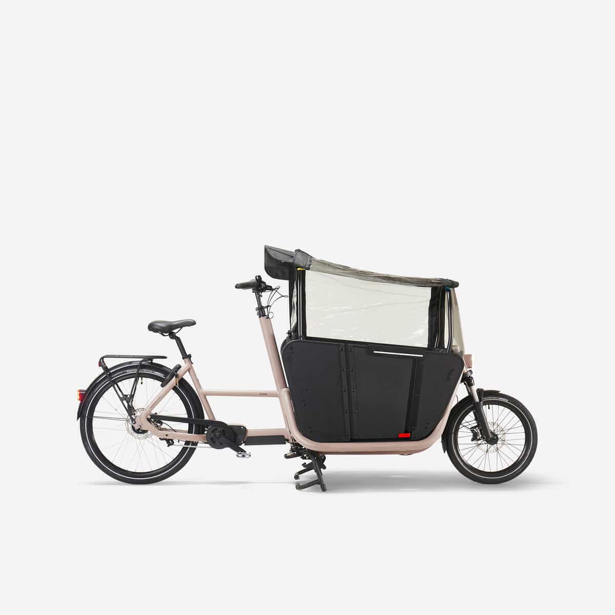 Test : vélo cargo électrique Decathlon famille f900e taupe